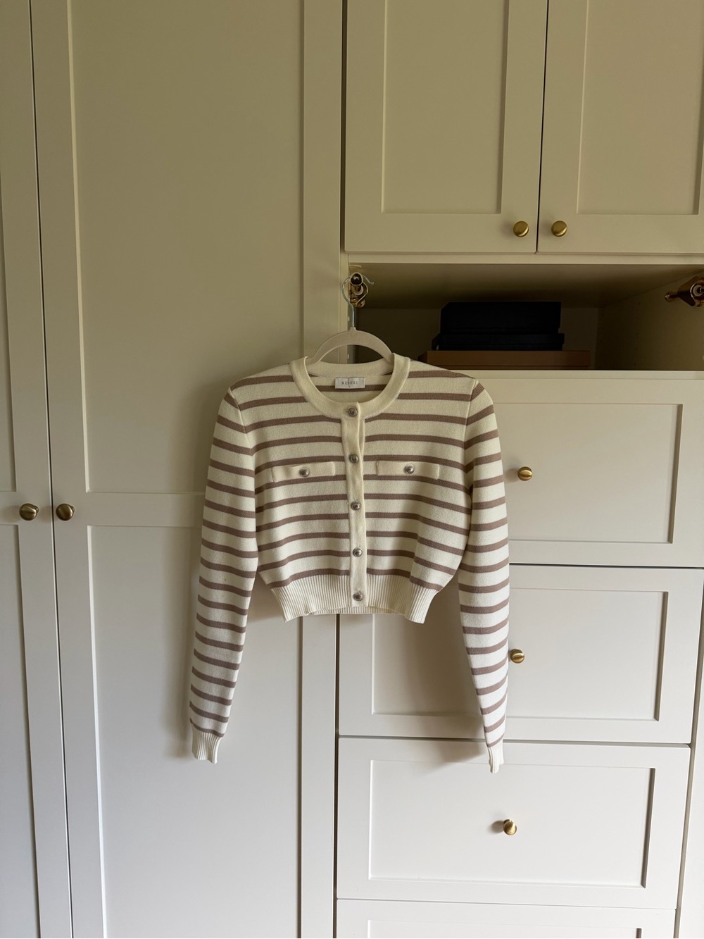 Meshki Cream & Taupe Striped Cropped Cardigan